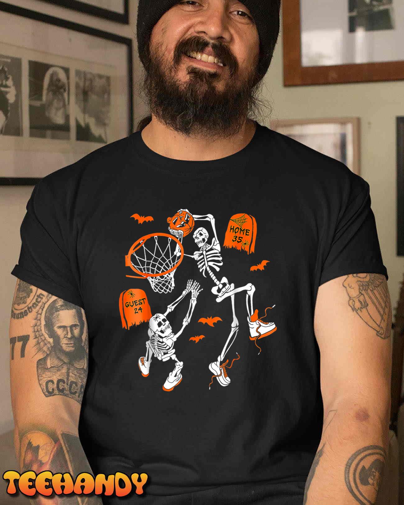 Skeleton Dunking Basketball Halloween Costume Mens Boys Kids T-Shirt