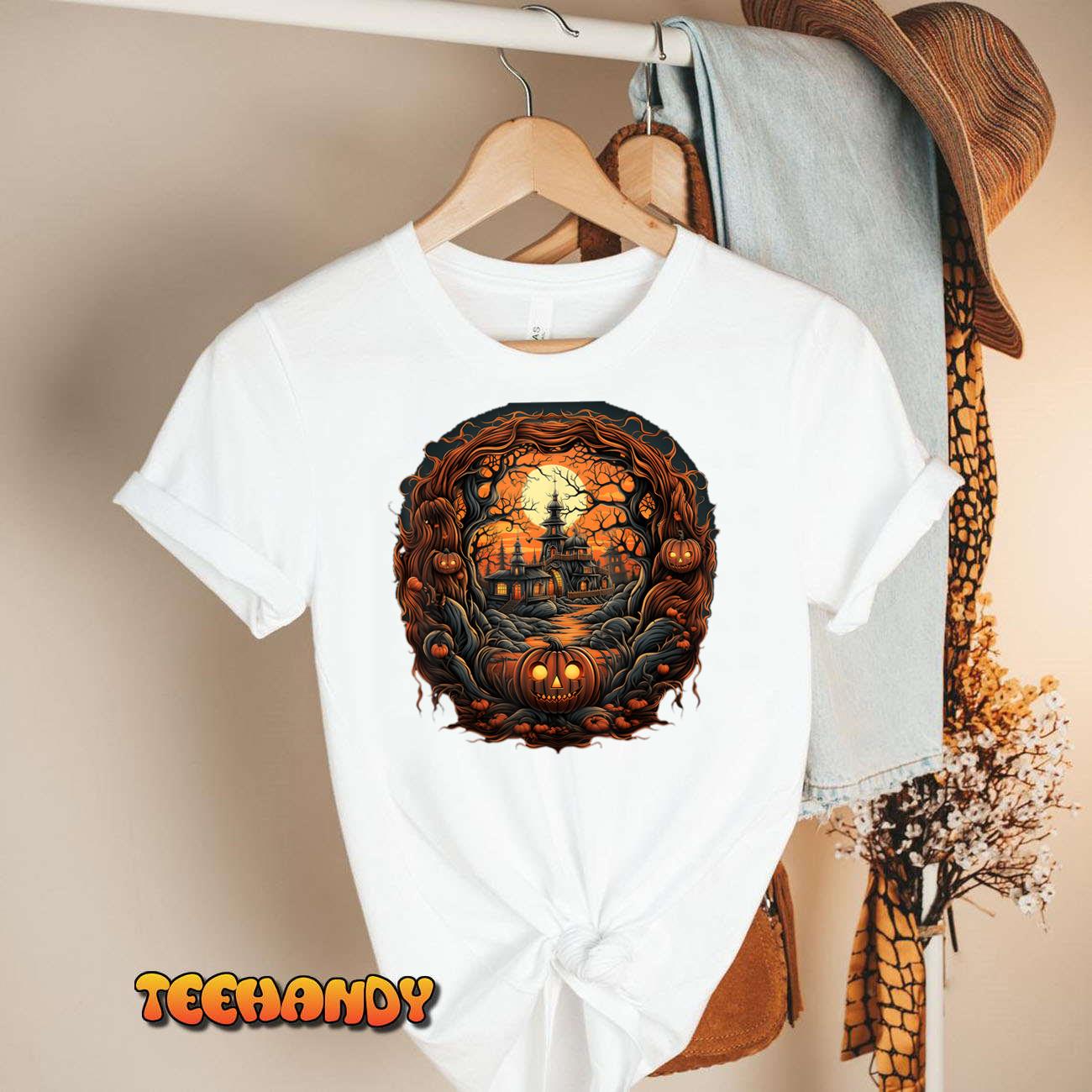 Spooky Haunted Scene Halloween T-Shirt for Men Women T-Shirt