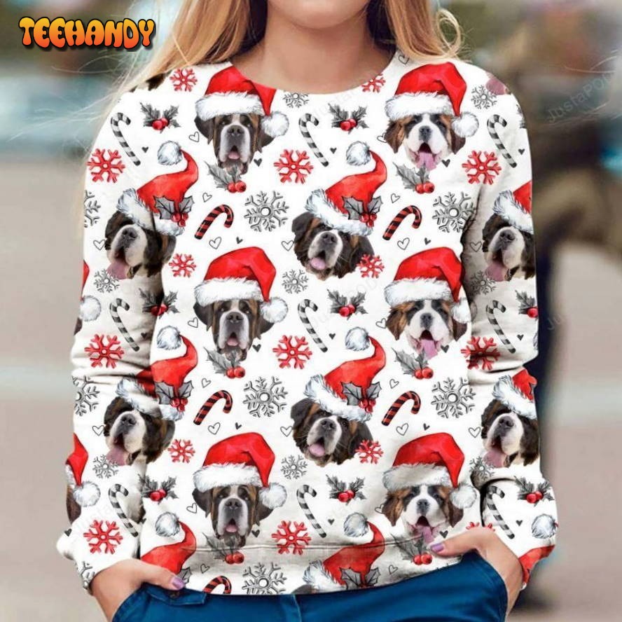 St Bernard Ugly Christmas Sweater, All Over Print Sweatshirt, Ugly Sweater