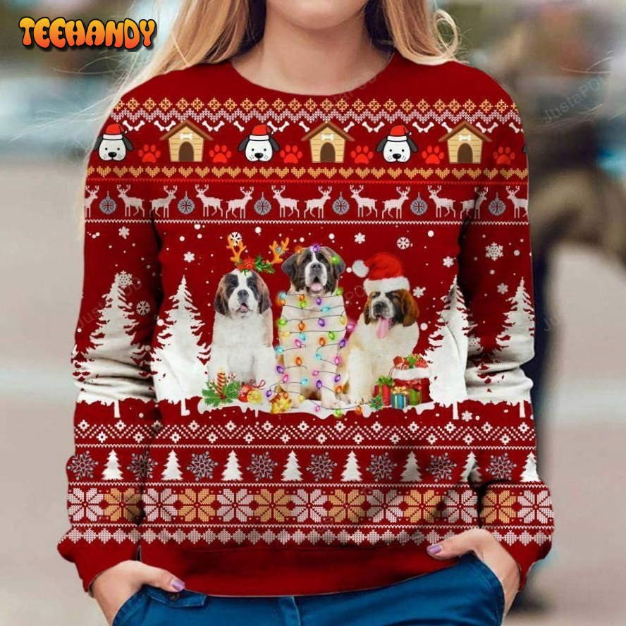 St Bernard Xmas Ugly Christmas Sweater, All Over Print Sweatshirt