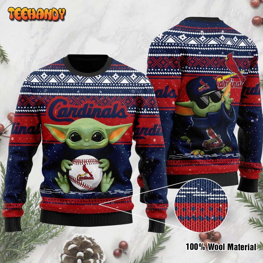 St Louis Cardinals Grogu Baby Yoda Hug Logo Ugly Christmas Sweater