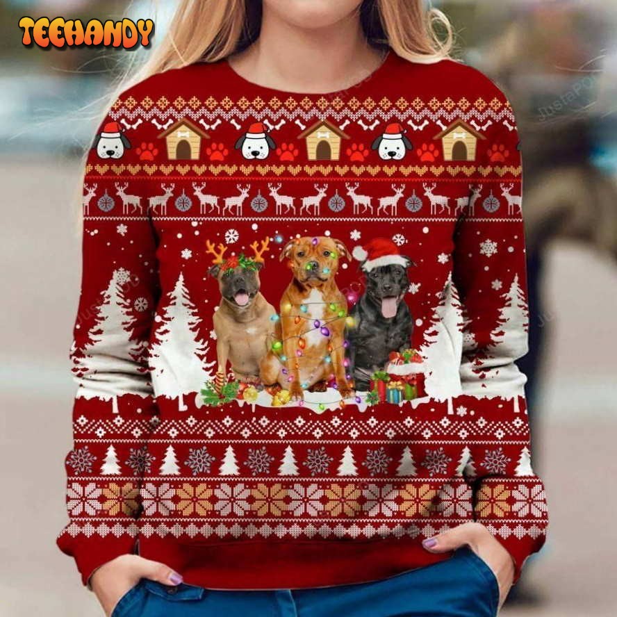 Staffordshire Bull Terrier Ugly Christmas Sweater, All Over Print Sweatshirt