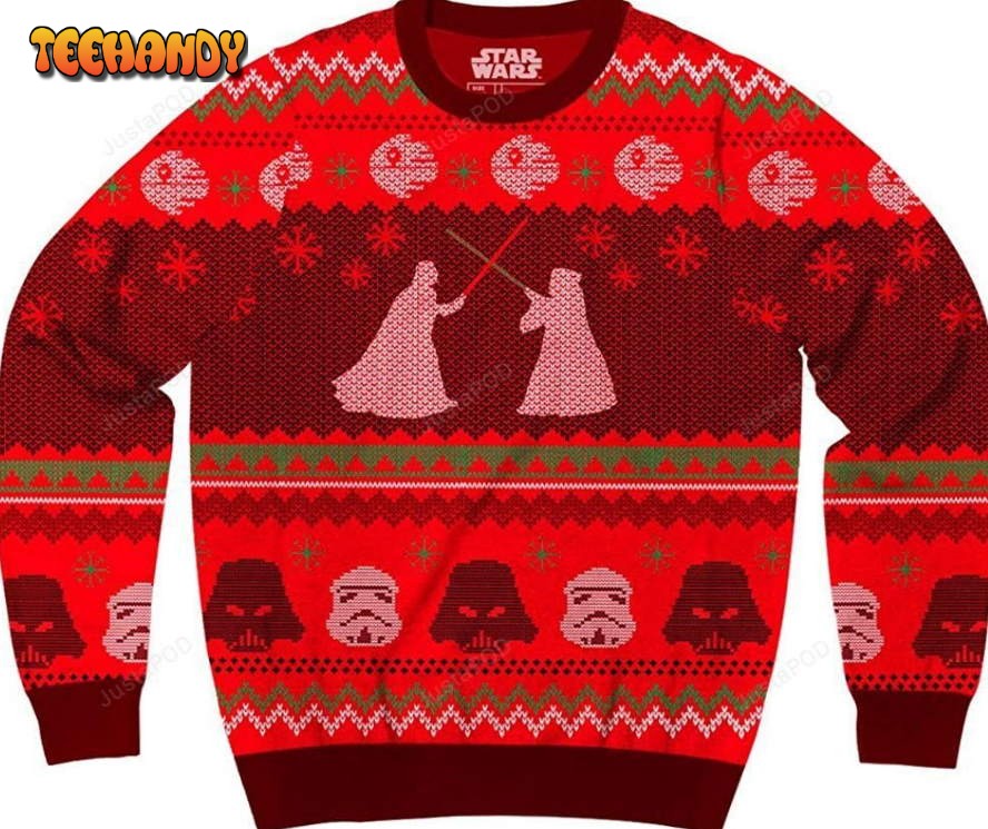 Star Wars Death Star Saber Showdown Adult Red Ugly Christmas Sweater