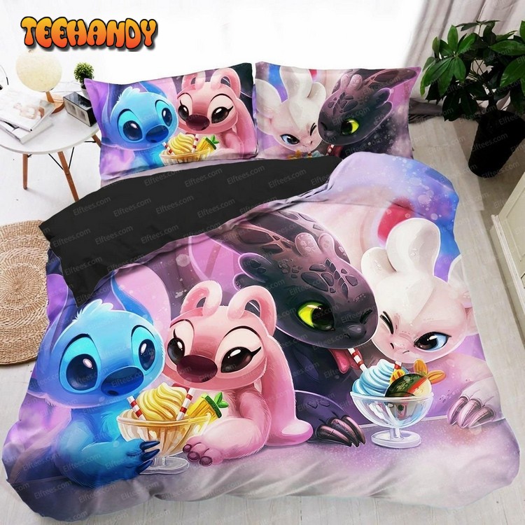 Stitch, Toothless And Girl Friends Sweet Bedding Set