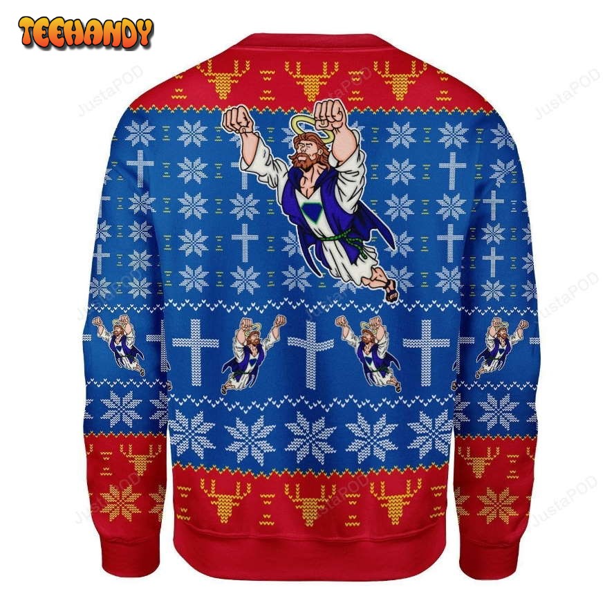 Super Jesus Ugly Christmas Sweater, All Over Print Sweatshirt, Ugly Sweater