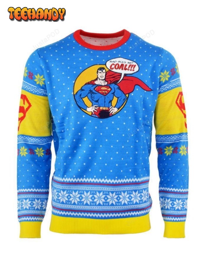 Superman ‘Bad Guys Get Coal’ Christmas Ugly Sweater, Ugly Sweater