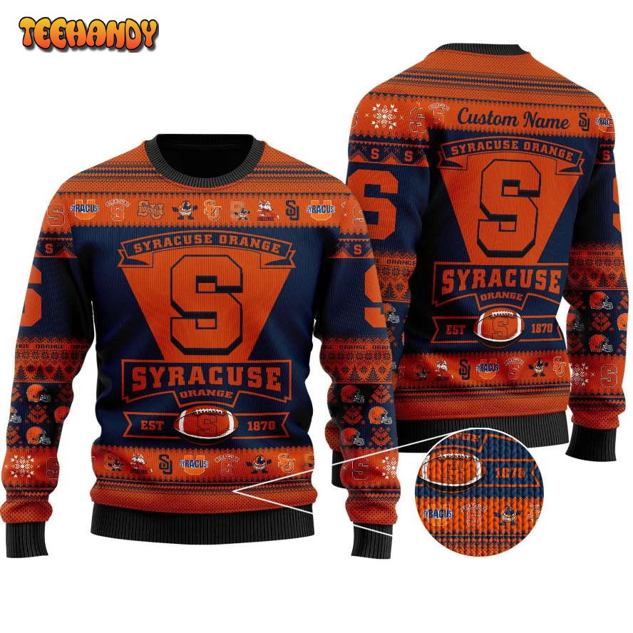 Syracuse Orange Football Team Logo Custom Name Ugly Christmas Sweater