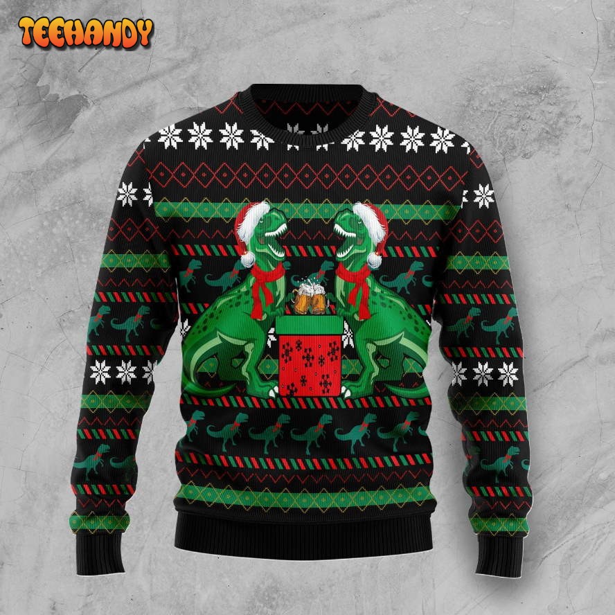 T-rex Drink Ugly Christmas Sweater, All Over Print Sweatshirt, Ugly Sweater