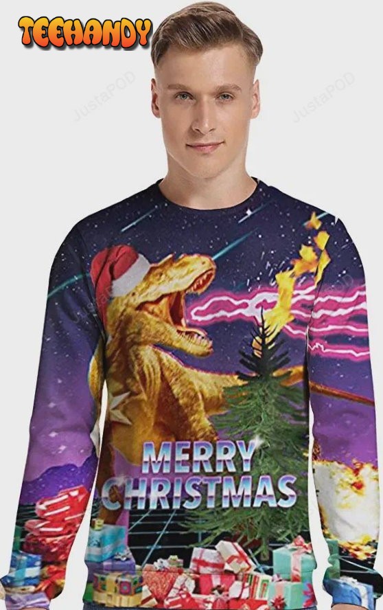 T-Rex Merry Christmas Ugly Christmas Sweater, All Over Print Sweatshirt