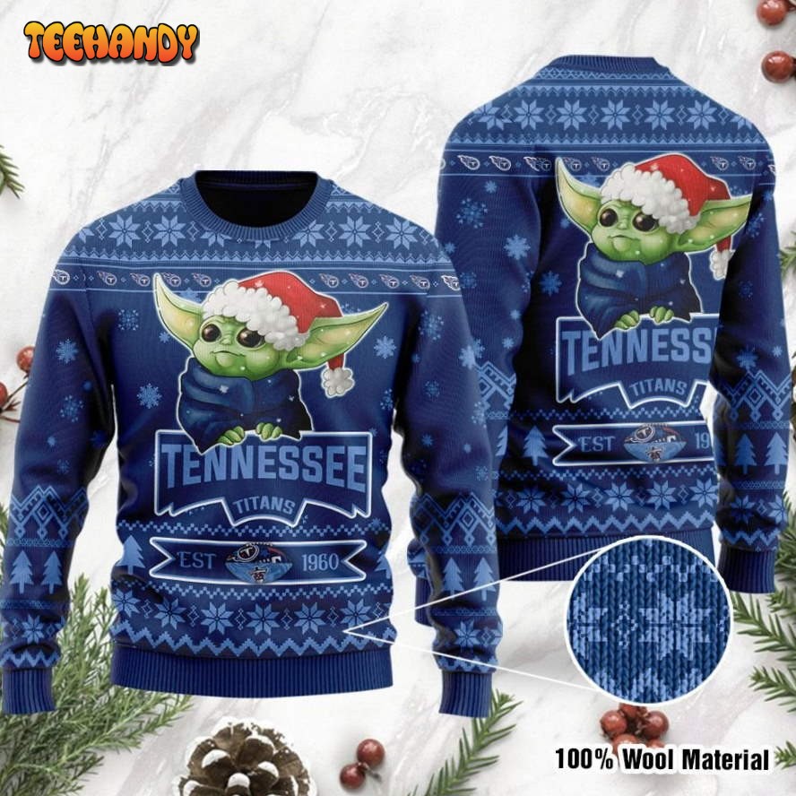 Tennessee Titans Cute Baby Yoda Grogu Holiday Party Ugly Sweater