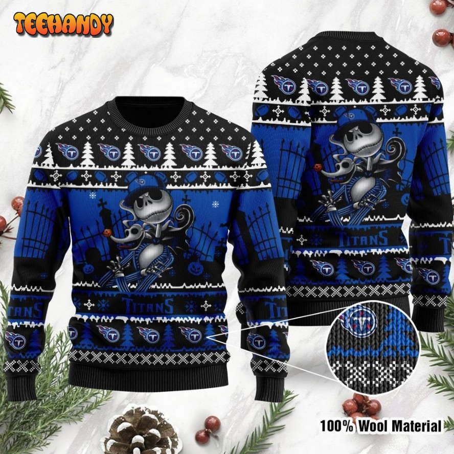 Tennessee Titans Jack Skellington Halloween Holiday Party Ugly Sweater