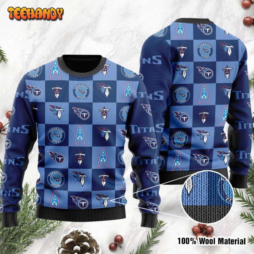 Tennessee Titans Logo Checkered Flannel Design Ugly Christmas Sweater