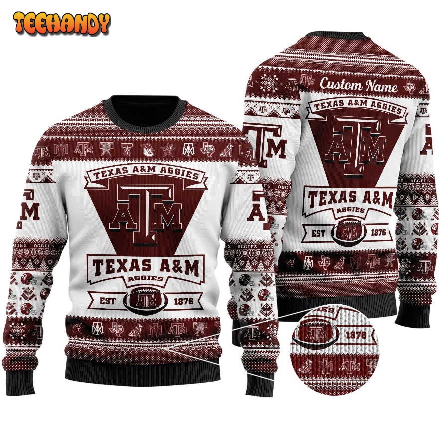 Texas A&M Aggies Football Team Logo Custom Name Ugly Sweater