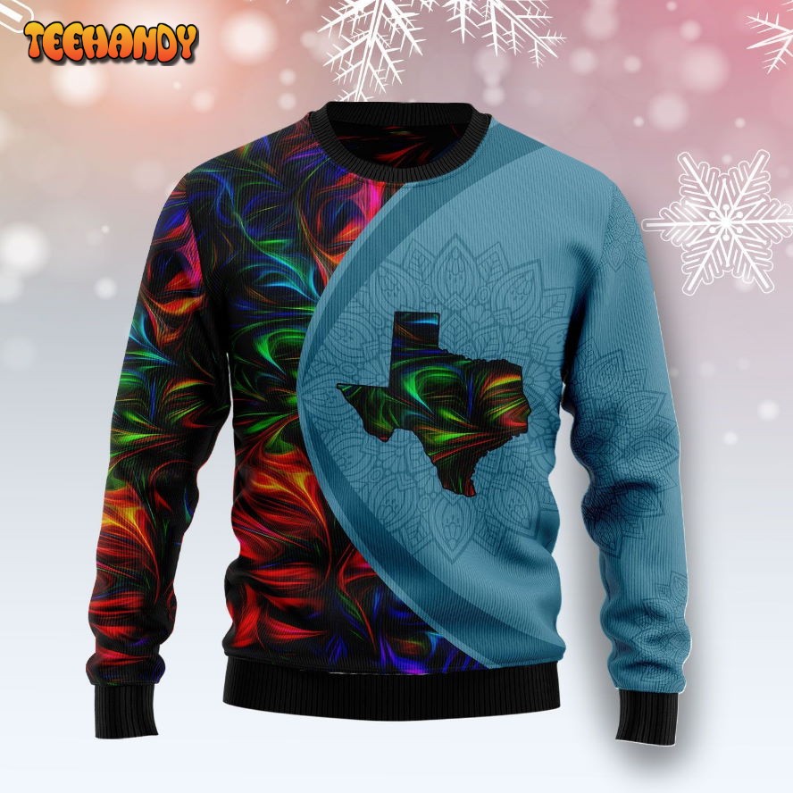 Texas Fractal Pattern Ugly Christmas Sweater, All Over Print Sweatshirt