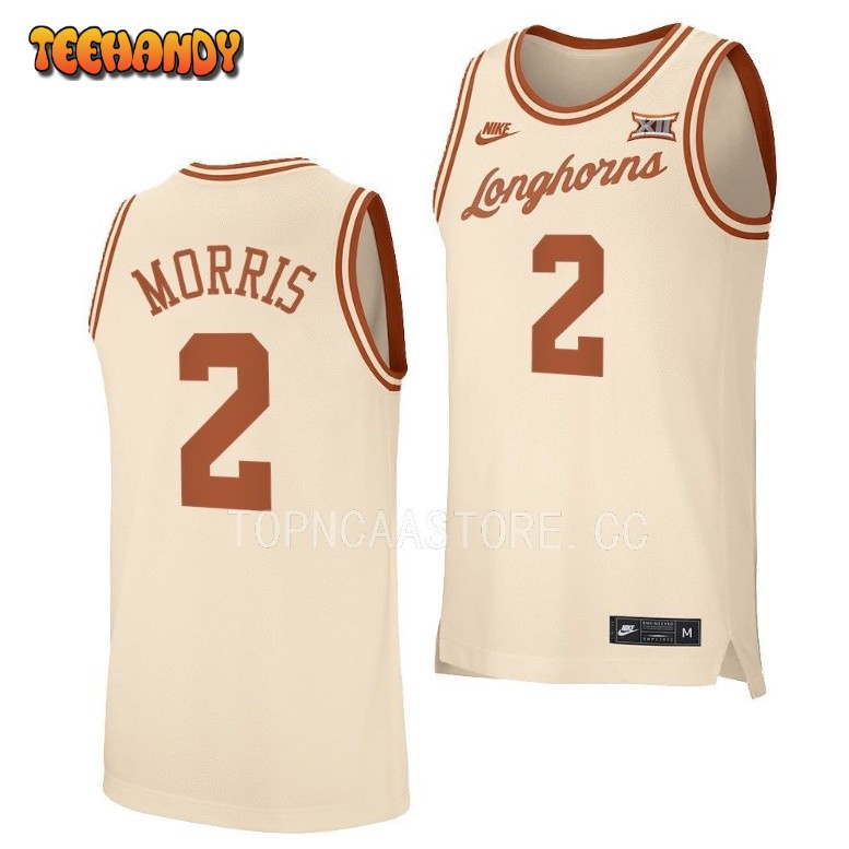 Texas Longhorns Arterio Morris 2023 Cream Retro College Basketball Jersey