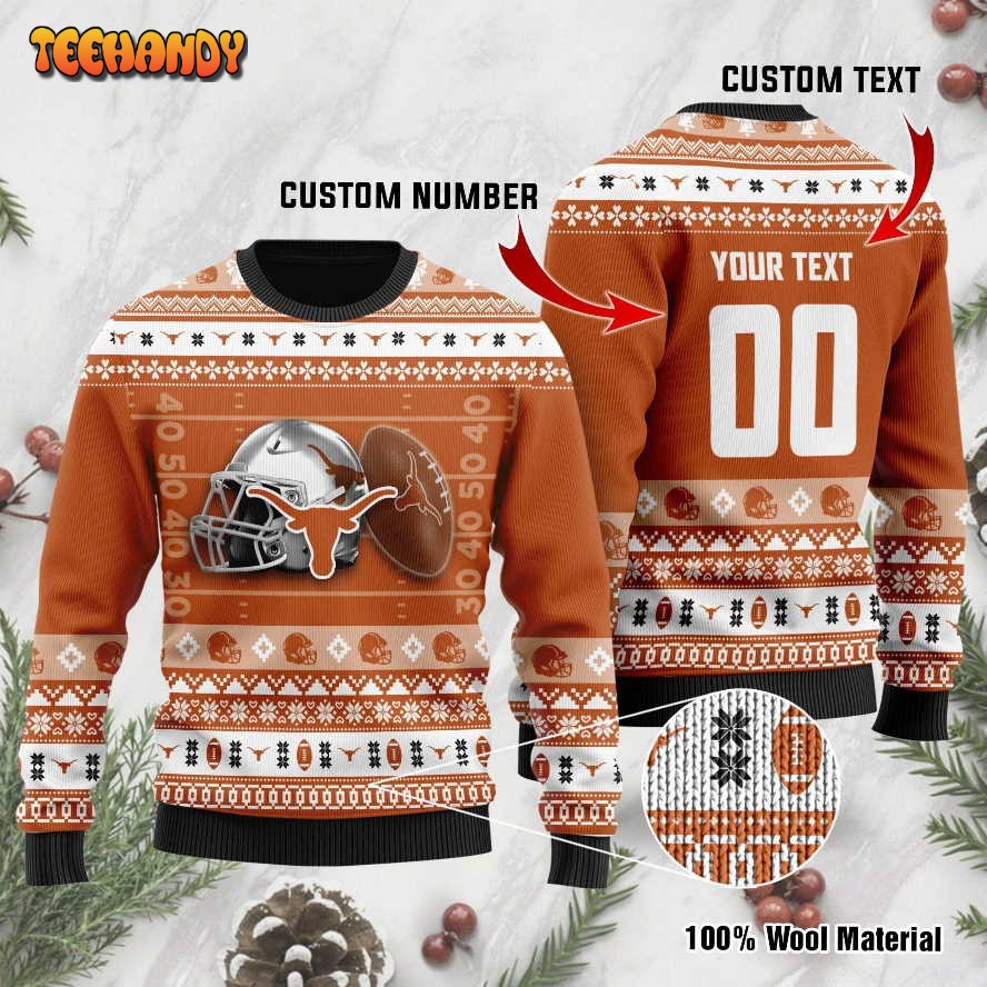 Texas Longhorns Custom Name & Number Ugly Christmas Sweater