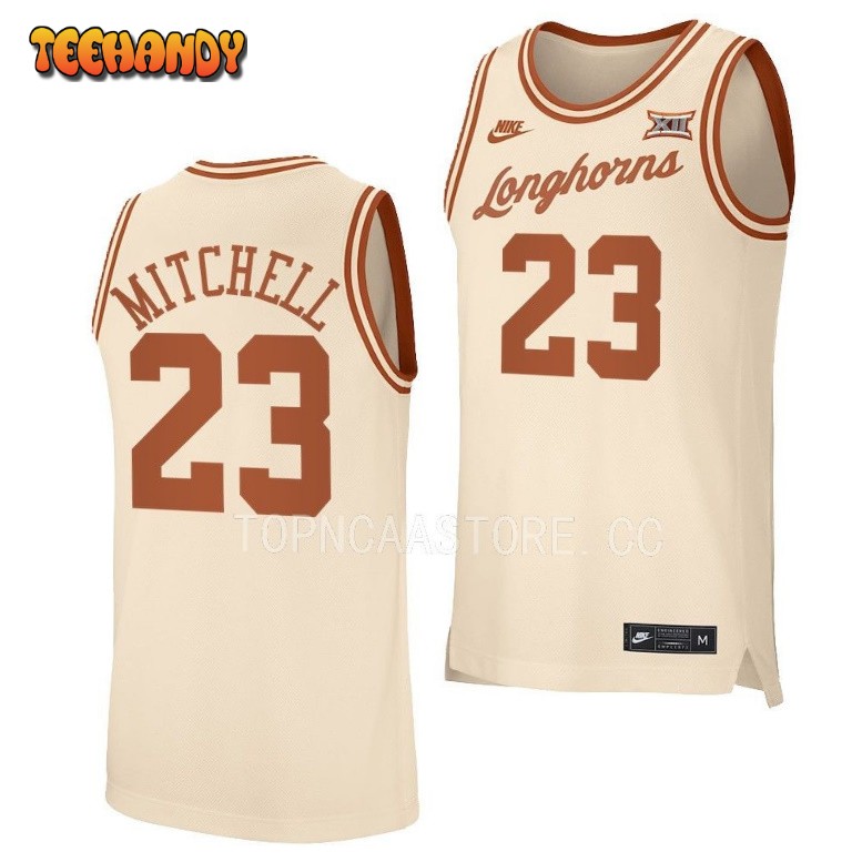 Texas Longhorns Dillon Mitchell 2023 Cream Retro College Basketball Jersey