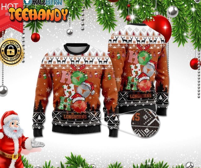 Texas Longhorns Ho Ho Ho 3D Print Christmas Wool Sweater, Ugly Sweater