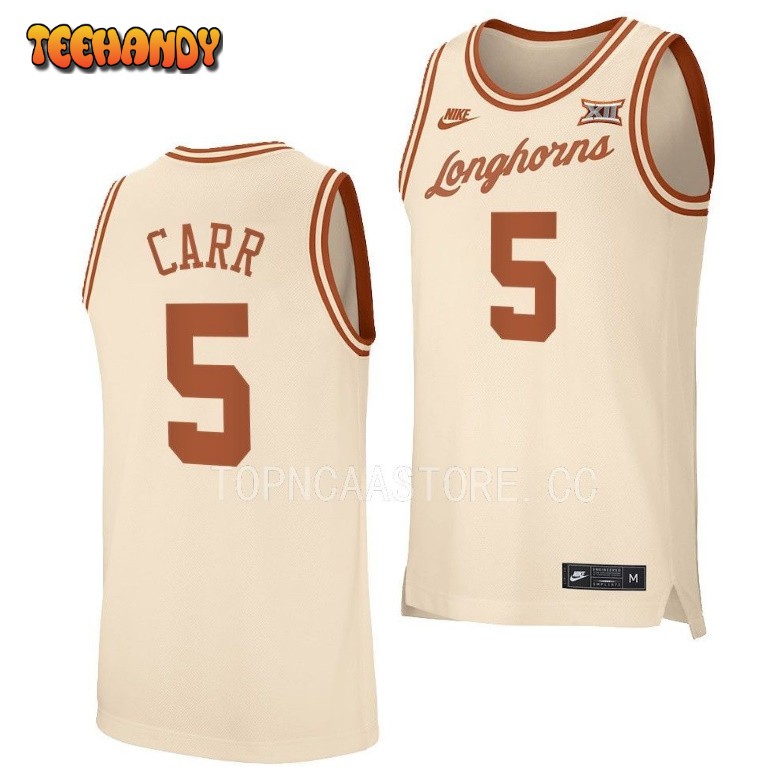 Texas Longhorns Marcus Carr 2023 Cream Retro College Basketball Jersey