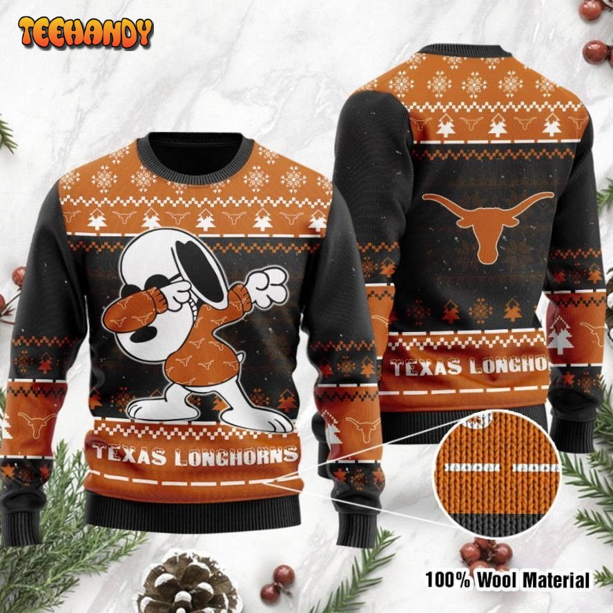 Texas Longhorns Snoopy Dabbing Ugly Christmas Sweater, Ugly Sweater