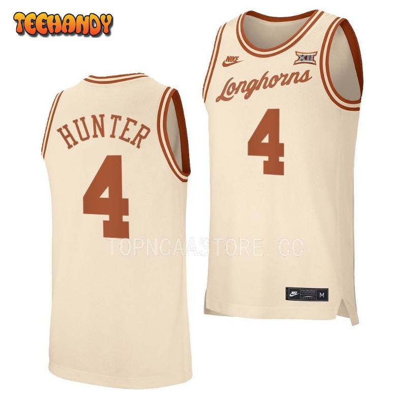 Texas Longhorns Tyrese Hunter 2023 Cream Retro College Basketball Jersey