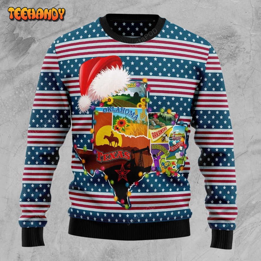 Texas Oklahoma Arkansas Xmas Ugly Christmas Sweater, Ugly Sweater