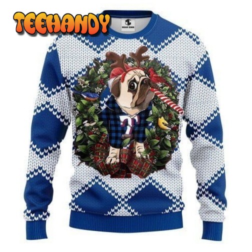 Texas Rangers Pug Dog For Unisex Ugly Christmas Sweater, Ugly Sweater