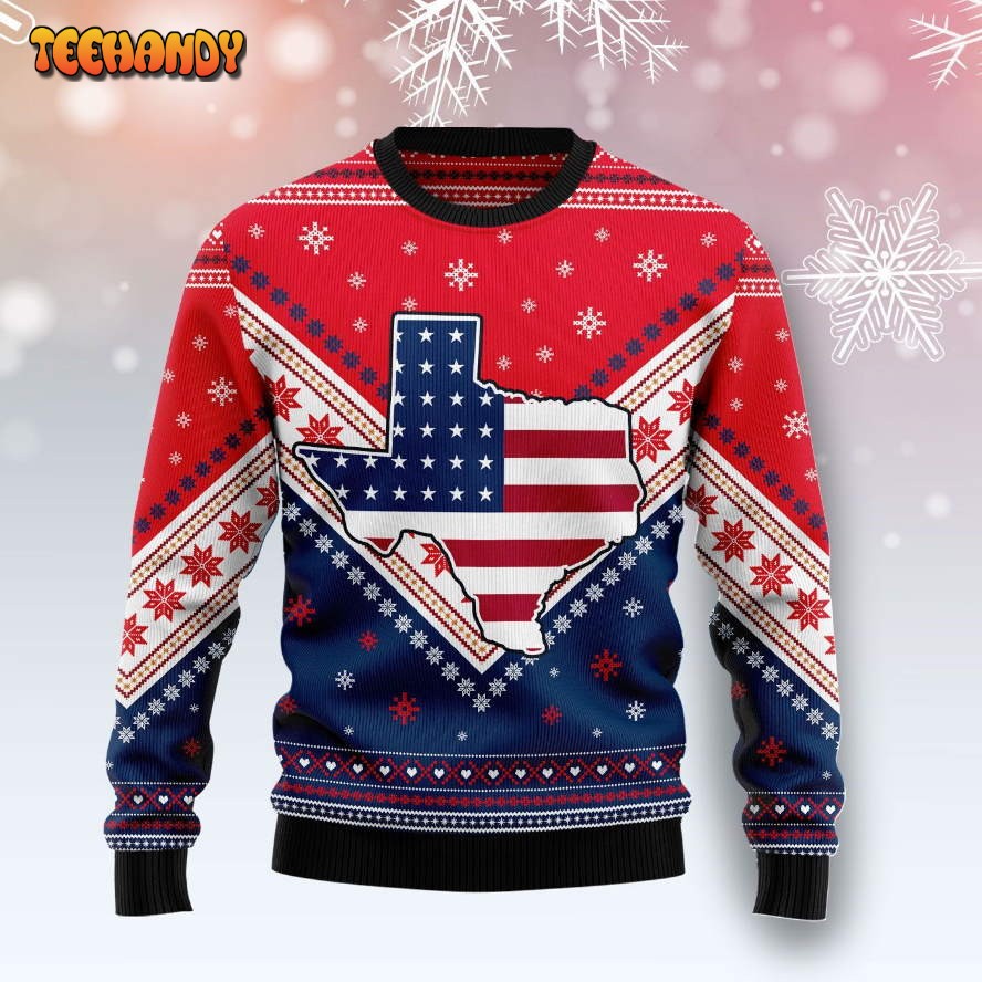 Texas USA Flag Ugly Christmas Sweater, All Over Print Sweatshirt, Ugly Sweater