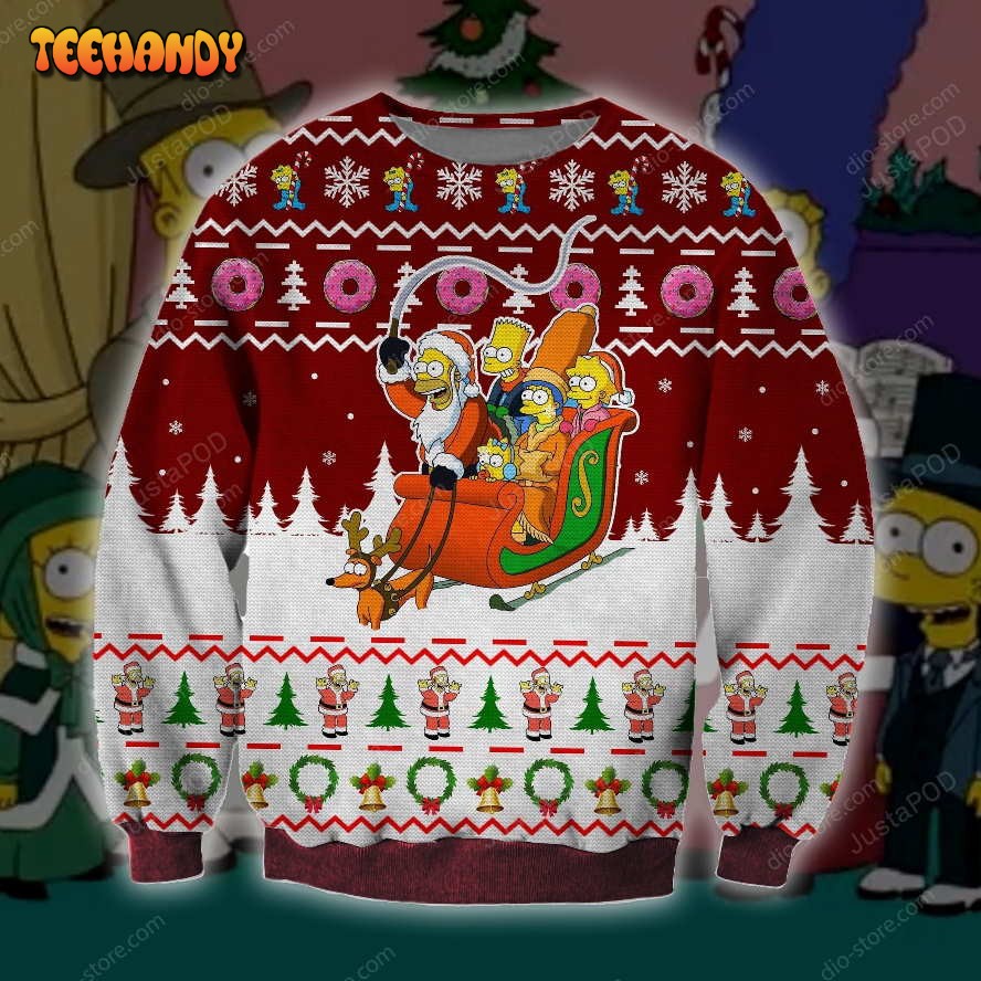 The Simpsons Knitting Pattern Ugly Christmas Sweater, All Over Print Sweatshirt