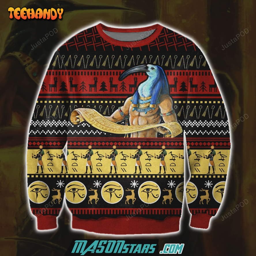 Thoth 3D Print Knitting Pattern Ugly Christmas Sweater, Ugly Sweater