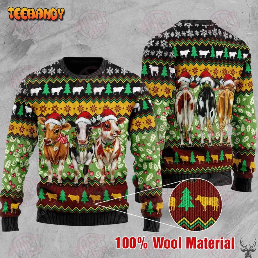 Three Cows Christmas Ugly Christmas Sweater, All Over Print Sweatshirt, Ugly Sweater