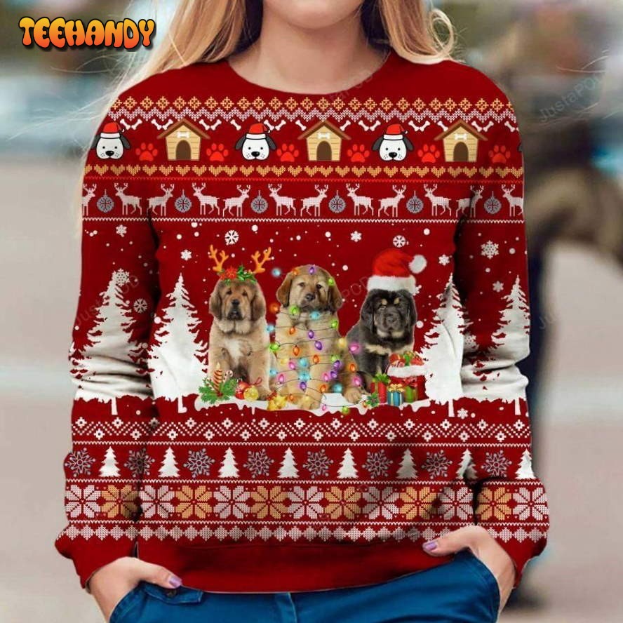 Tibetan Mastiff Xmas Ugly Christmas Sweater, All Over Print Sweatshirt