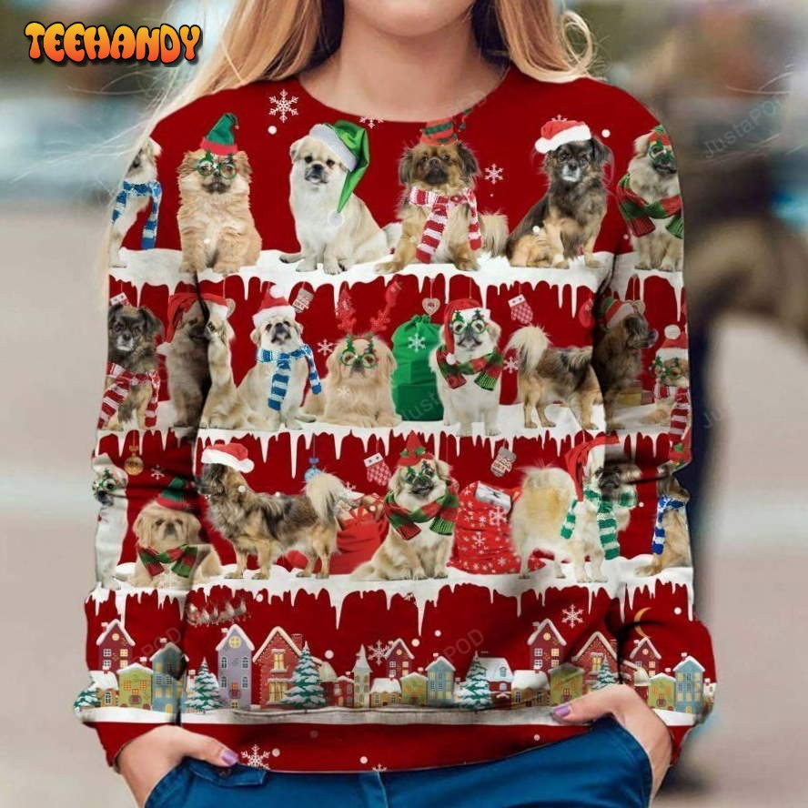 Tibetan Spaniel Dog Ugly Christmas Sweater, All Over Print Sweatshirt