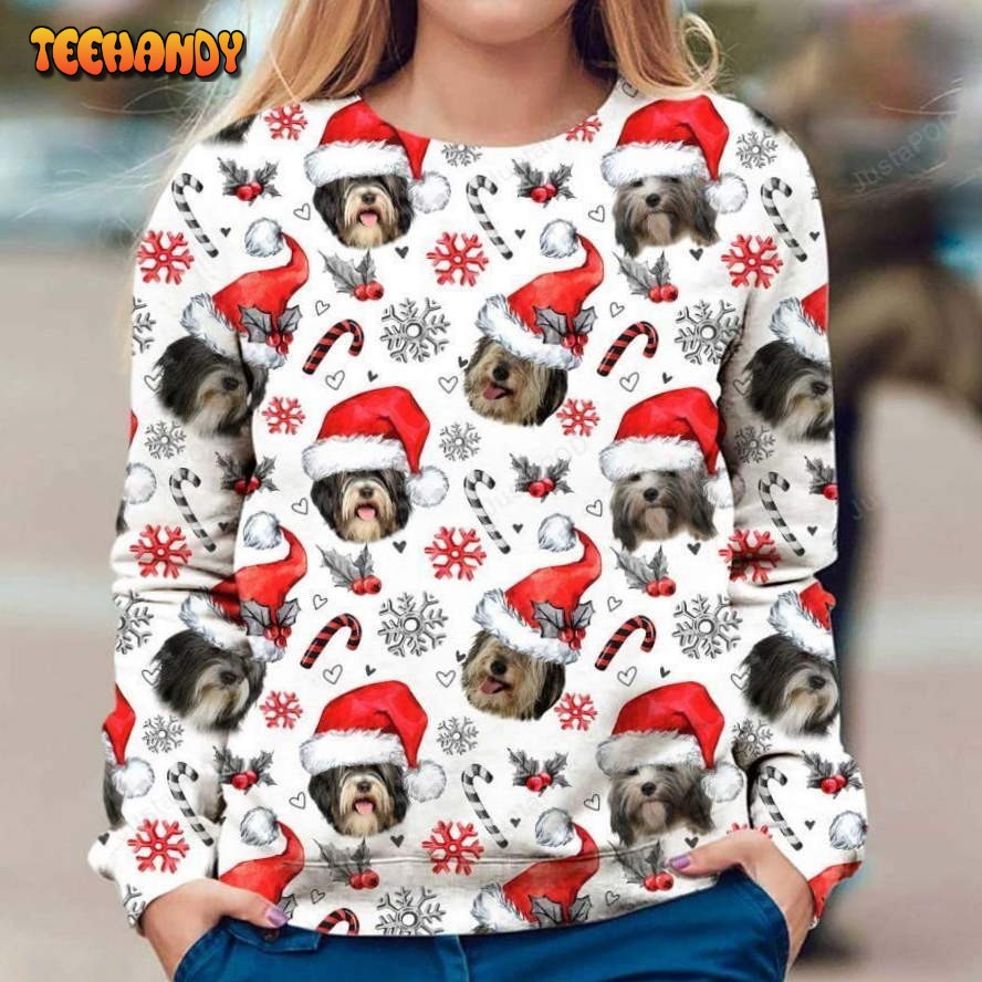 Tibetan Terrier Dog Ugly Christmas Sweater, All Over Print Sweatshirt