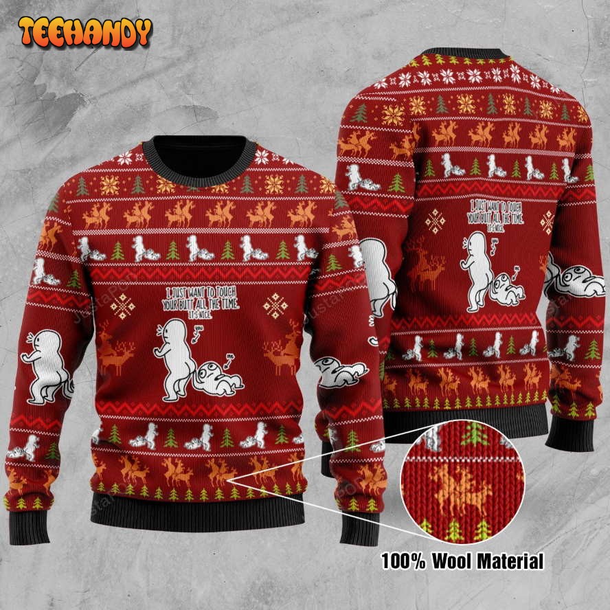 Touch Your Butt Ugly Christmas Sweater, All Over Print Sweatshirt