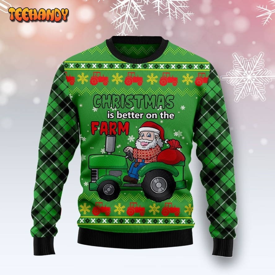 Tractor Santa Christmas Is Better On The Farm Ugly Christmas Sweater