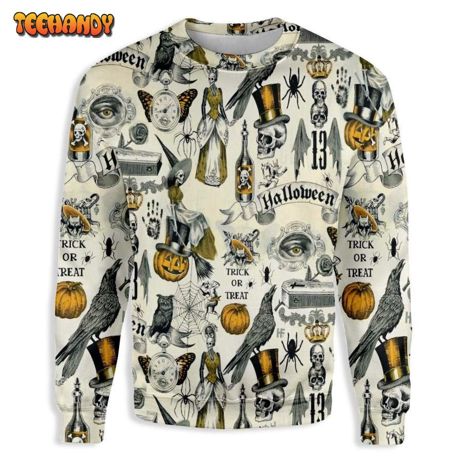 Trickery Halloween Ugly Christmas Sweater, All Over Print Sweatshirt, Ugly Sweater