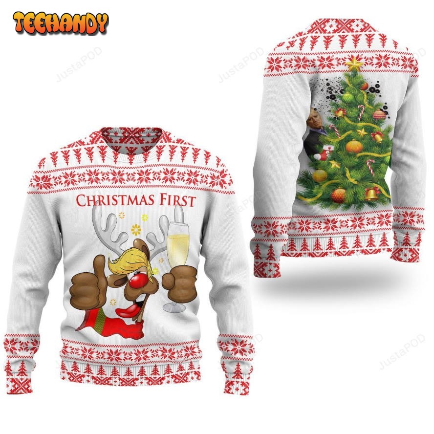 Trump Reindeer Drunk Ugly Christmas Sweater, All Over Print Sweatshirt