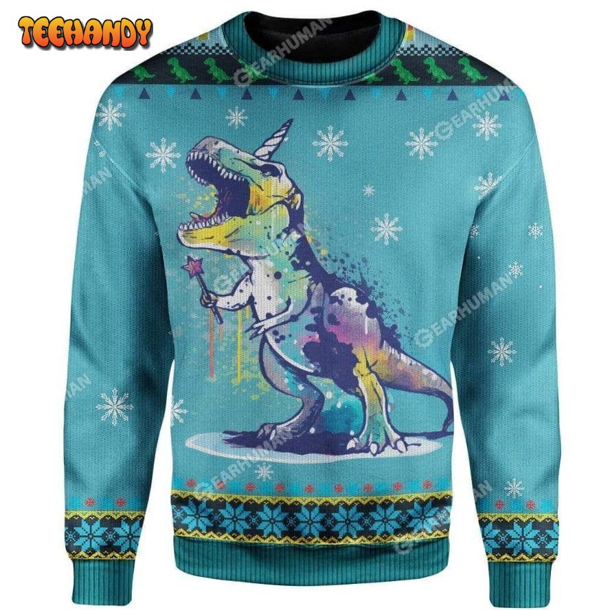 TUnicorn Rex Ugly Christmas Sweater, All Over Print Sweatshirt, Ugly Sweater