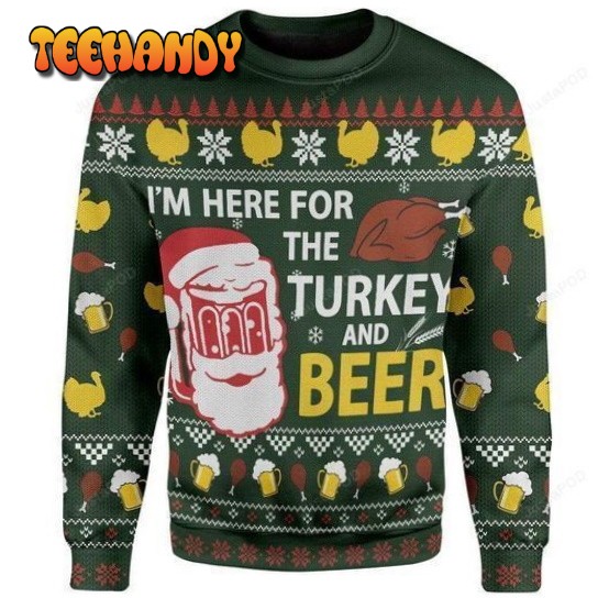 Turkey And Beer Ugly Christmas Sweater, All Over Print Sweatshirt, Ugly Sweater