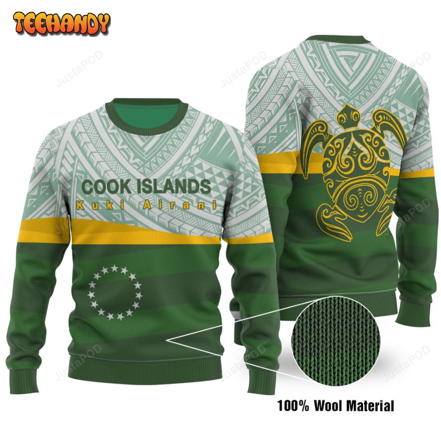 Turtle Cook Islands Flag Ugly Christmas Sweater, All Over Print Sweatshirt