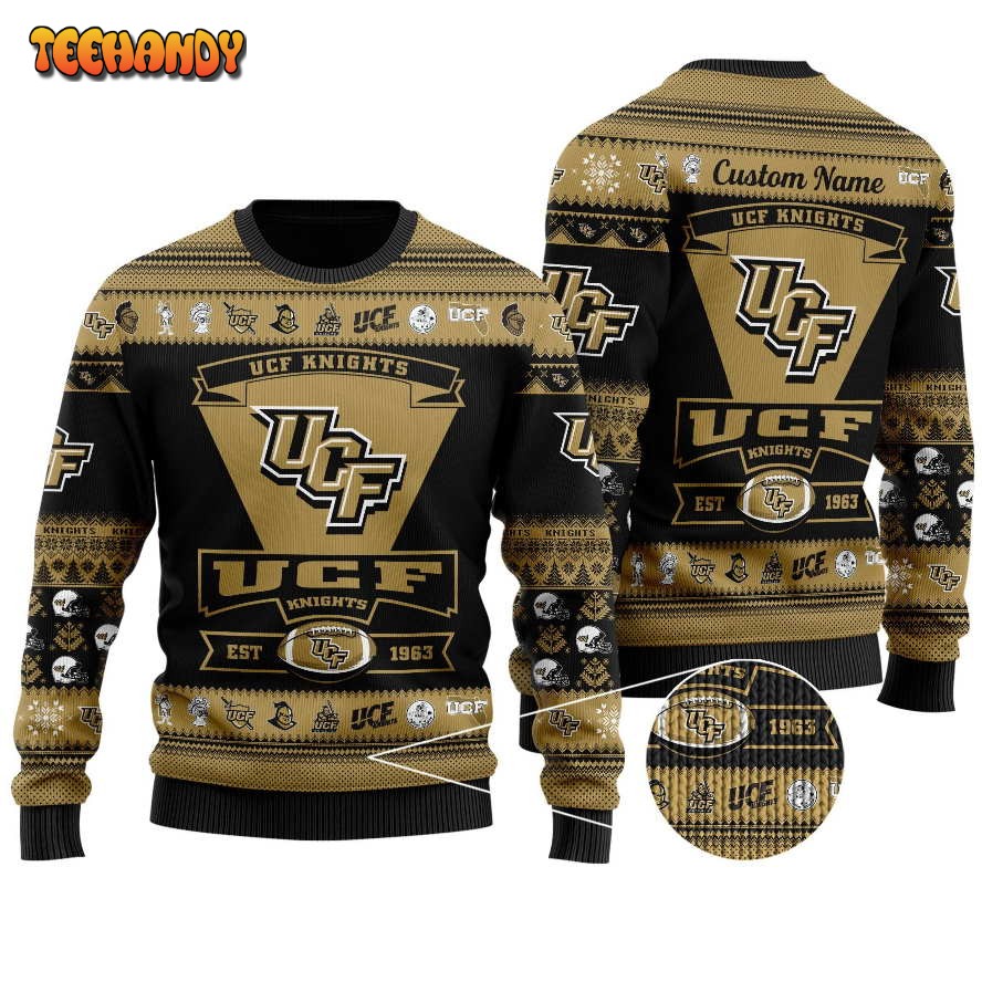 UCF Knights Football Team Logo Custom Name Ugly Christmas Sweater