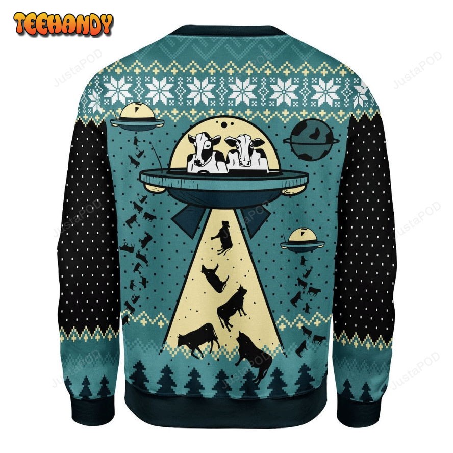 UFO Alien Cow Abduction Ugly Christmas Sweater, All Over Print Sweatshirt