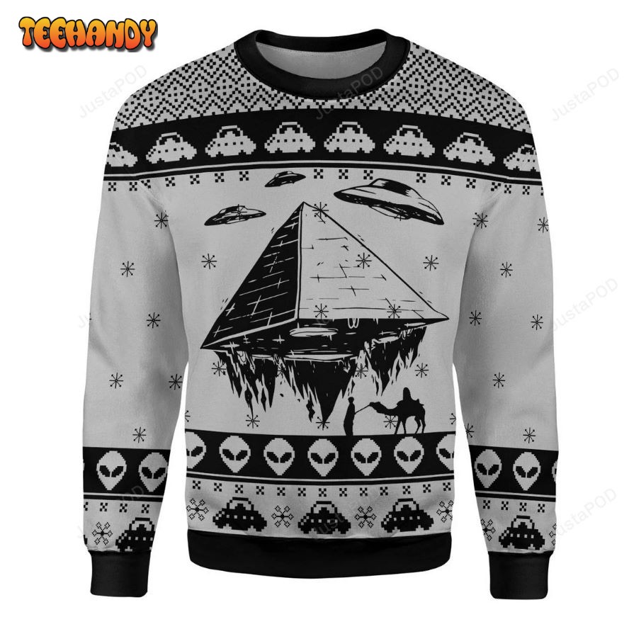 UFO Over The Pyramid Ancient Aliens Ugly Christmas Sweater, Ugly Sweater