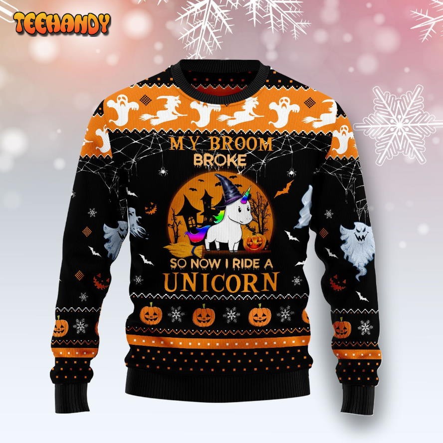 Unicorn Broom Ugly Christmas Sweater, All Over Print Sweatshirt, Ugly Sweater