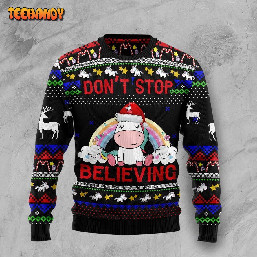 Unicorn Don’t Stop Believing Ugly Christmas Sweater, All Over Print Sweatshirt