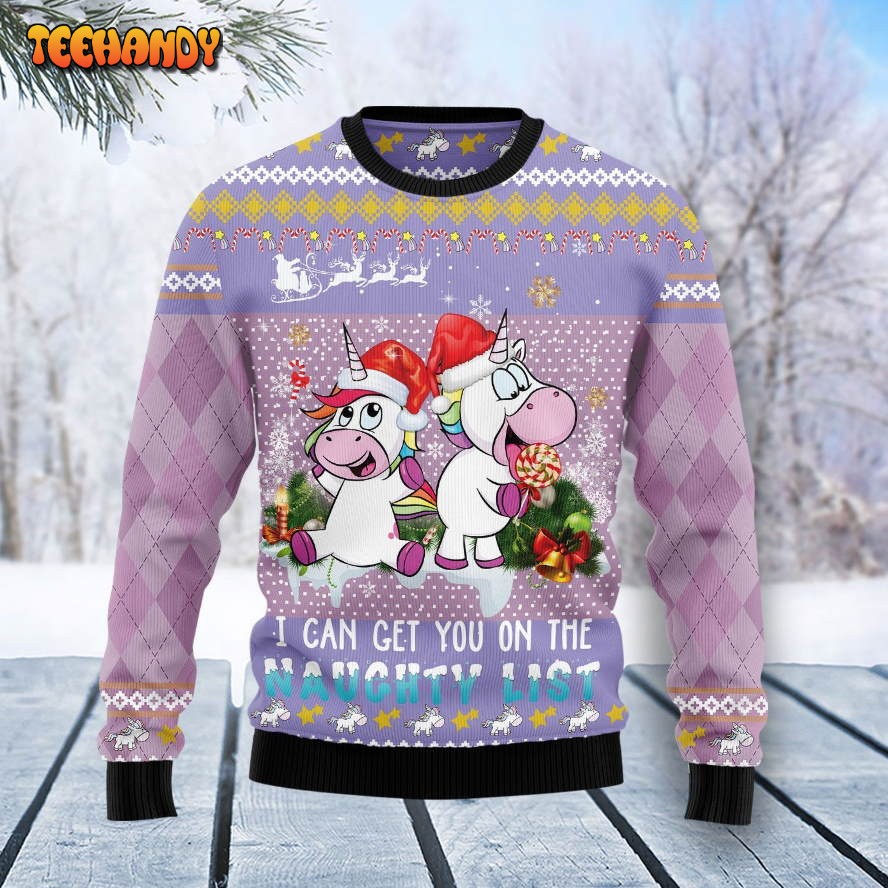 Unicorn Naughty List Ugly Christmas Sweater, All Over Print Sweatshirt