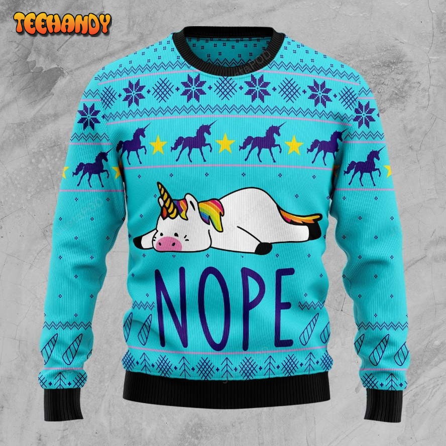 Unicorn Nope Christmas Ugly Christmas Sweater, All Over Print Sweatshirt