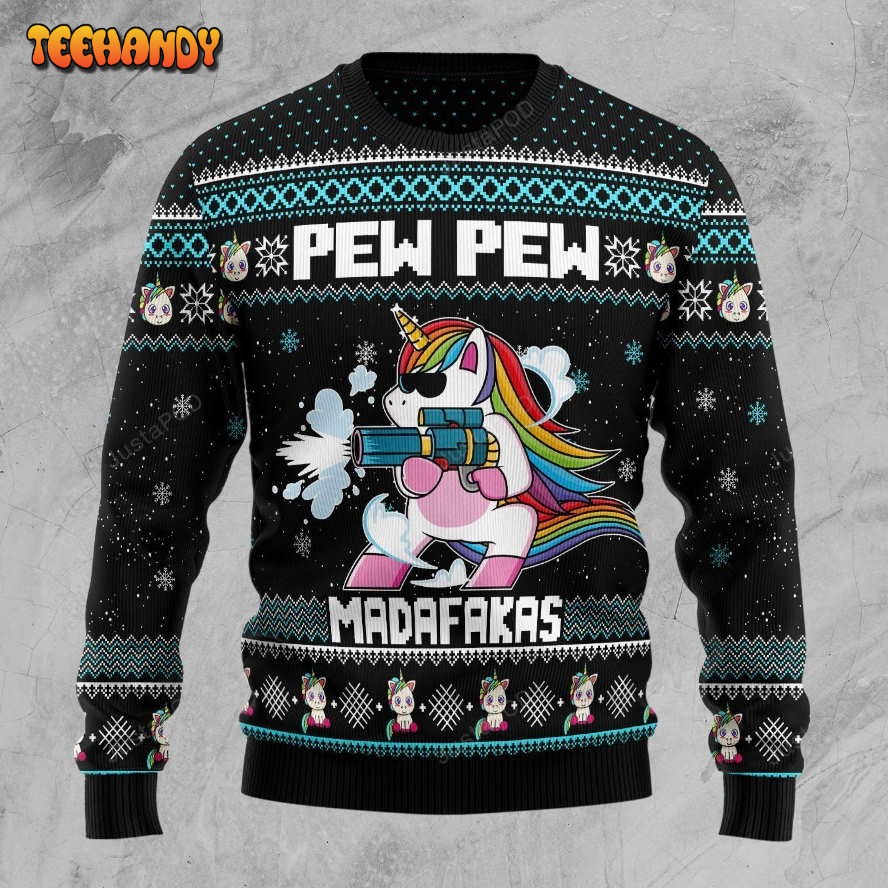 Unicorn Pew Pew Madafakas Ugly Christmas Sweater, All Over Print Sweatshirt