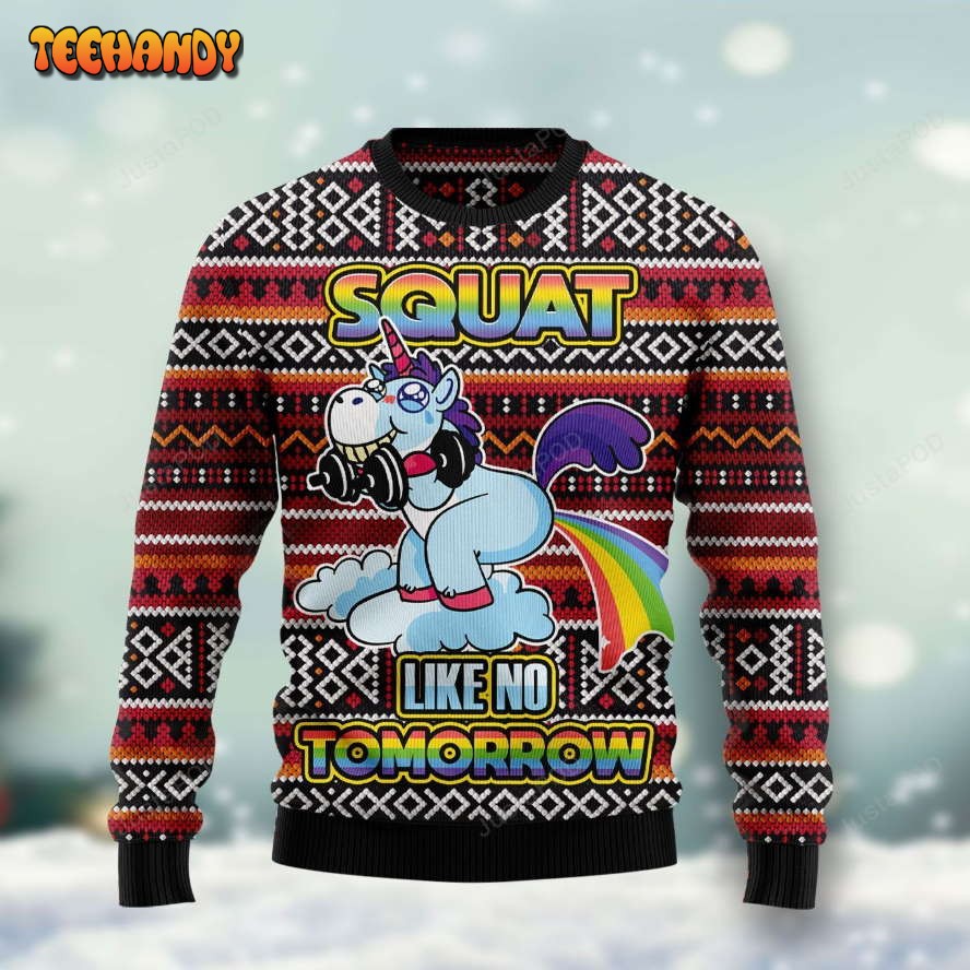 Unicorn Squat Like No Tomorrow Ugly Christmas Sweater, Ugly Sweater